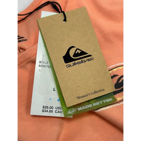 QUIKSILVER Crop Tank Top Sz L Bundle of 2 Lime Green Peach Orange Graphic Cotton - Picture 15 of 16